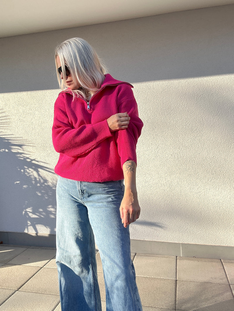 Women's sweater with zipper pink