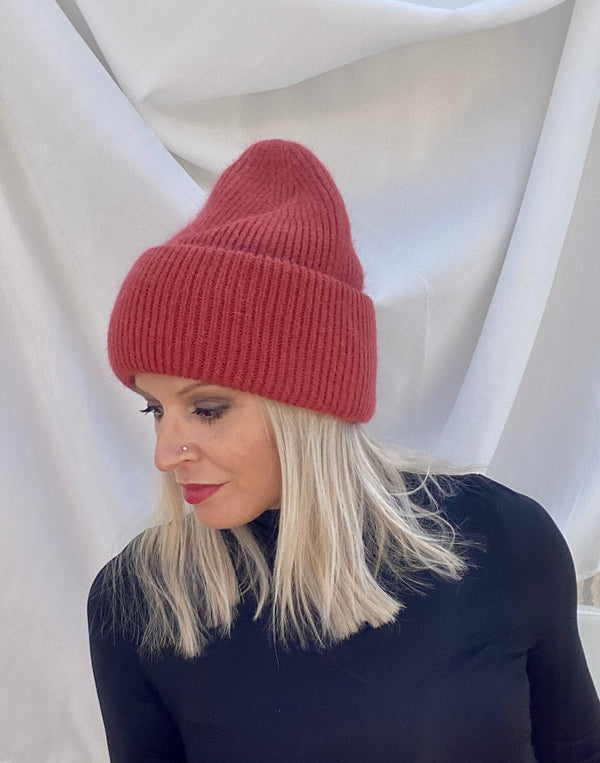 Mütze Beanie mit Angorawolle rostrot