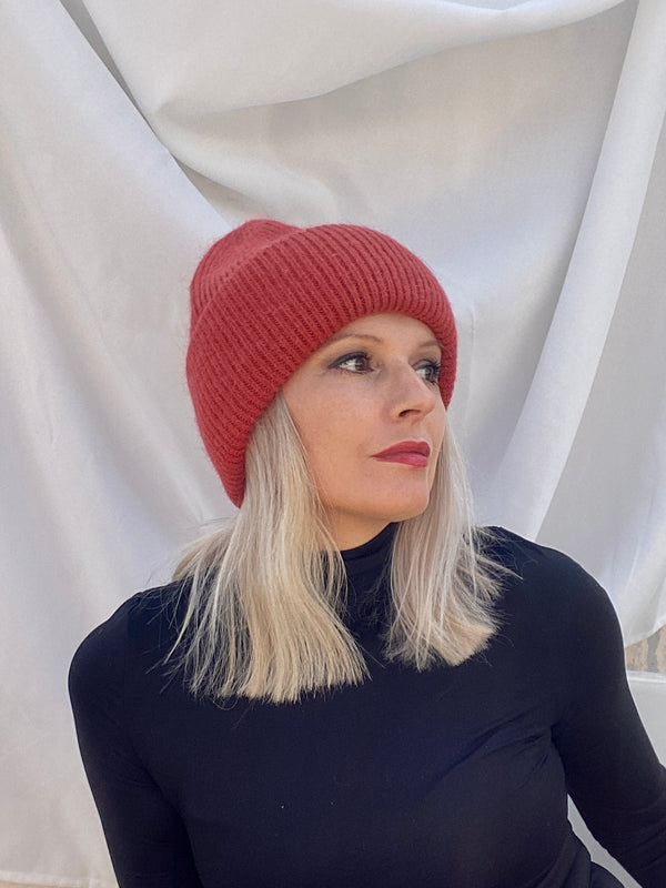 Mütze Beanie mit Angorawolle rostrot