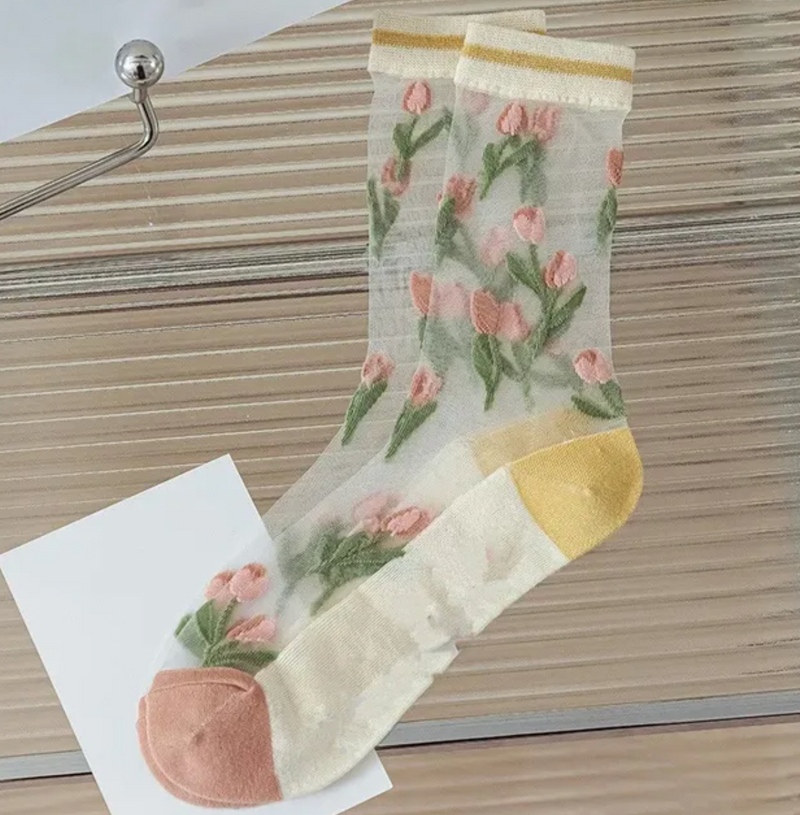 Socken Tulpen Rosa und Pink