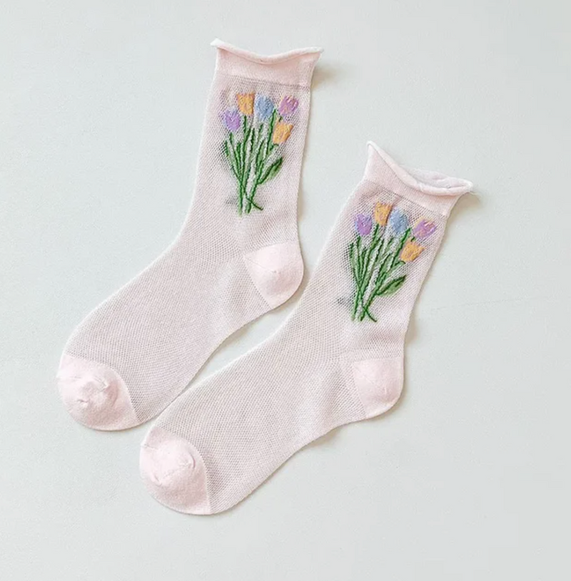 Socken Blumenstrauss Rosa