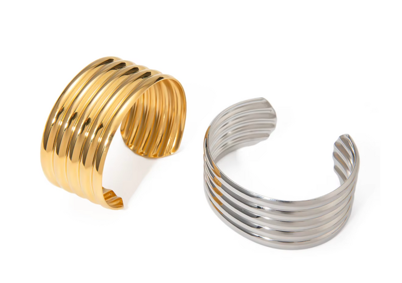 Armreif breit Gold geriffelt