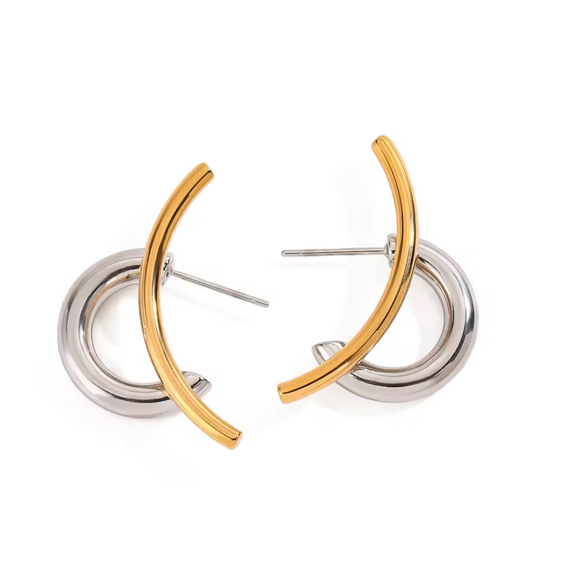 Bicolor Edelstahl-Ohrringe – Skulpturale Eleganz in Silber & Gold