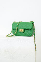 Handbag leather, quilted grass green. midi