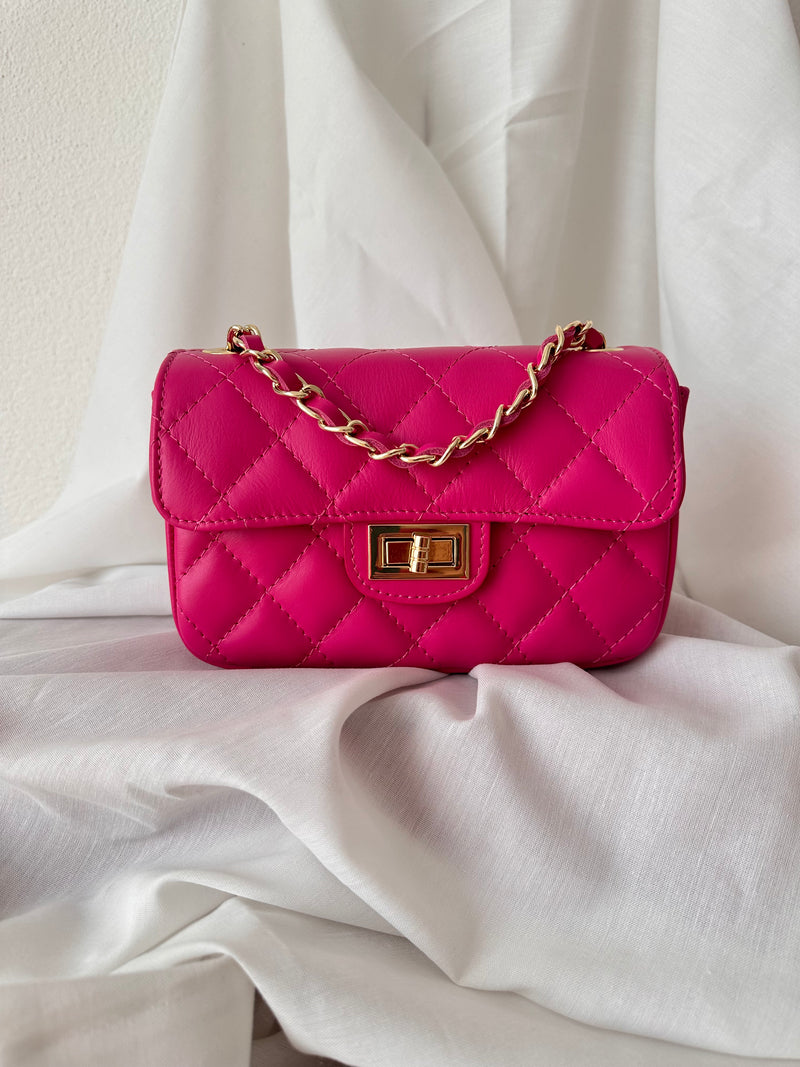 Handtasche gesteppt midi, Fuchsia