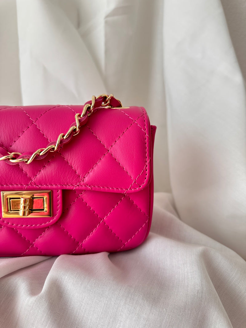 Handtasche gesteppt midi, Fuchsia