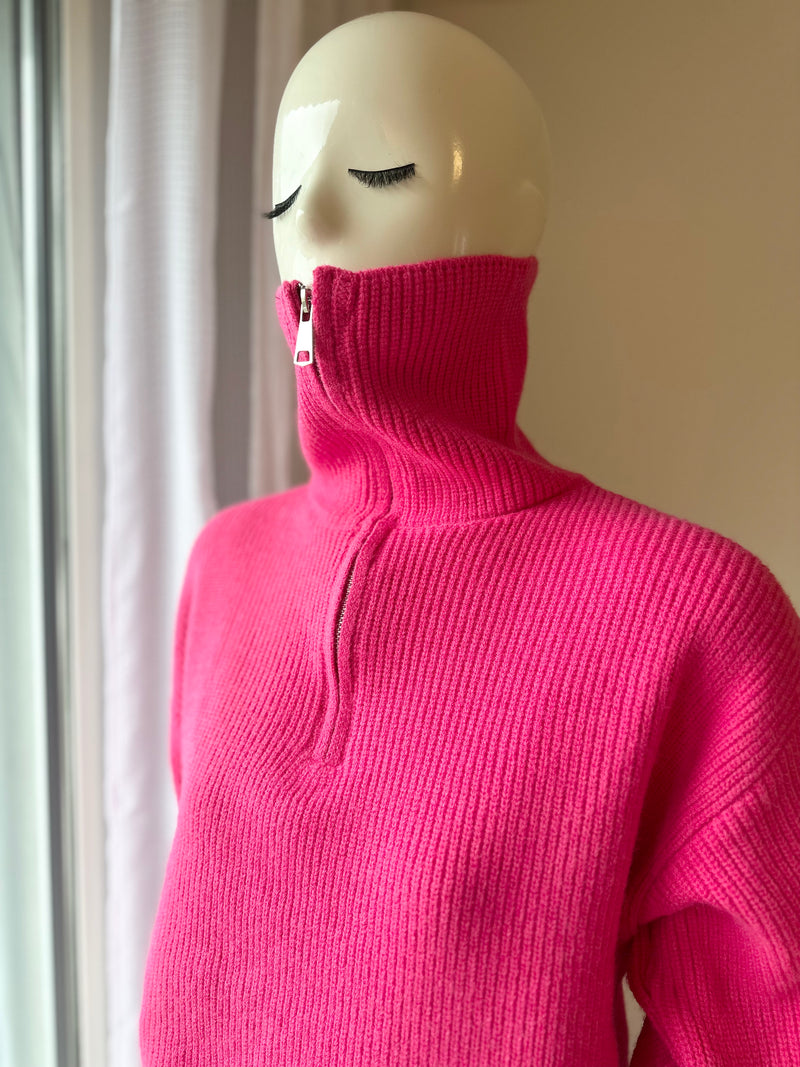 Women's sweater with zipper pink