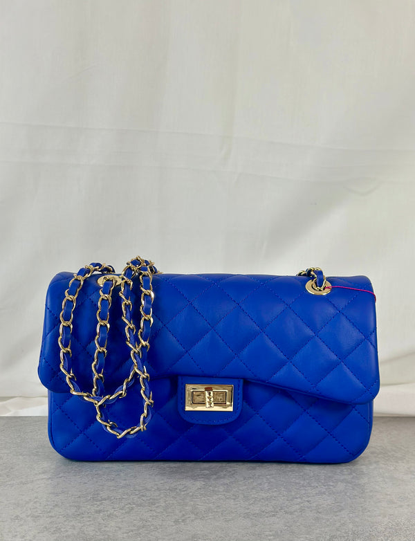 Lederhandtasche gesteppt Blau