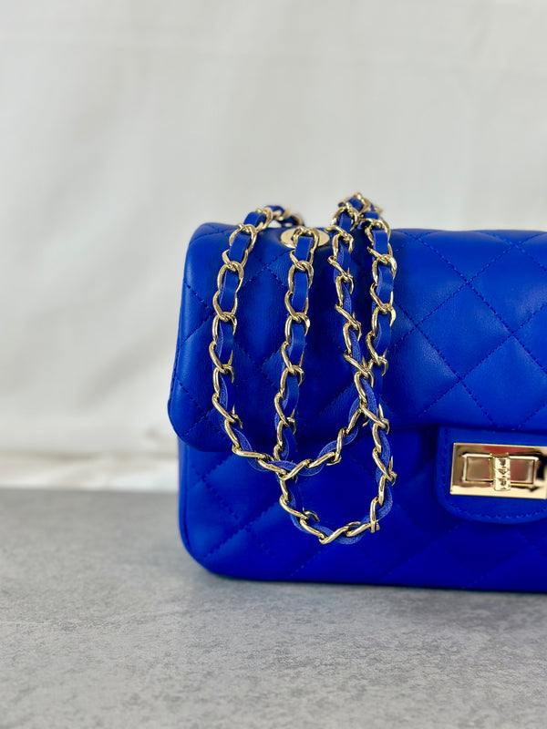 Lederhandtasche gesteppt Blau