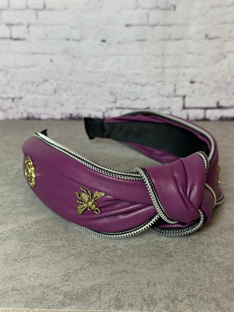 Headband faux leather purple