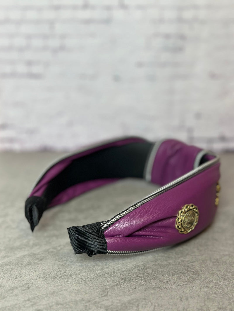 Headband faux leather purple