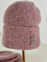 Beanie hat with angora wool mustard yellow