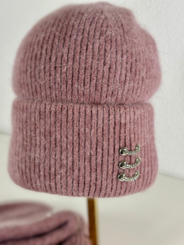 Beanie hat with angora wool mustard yellow