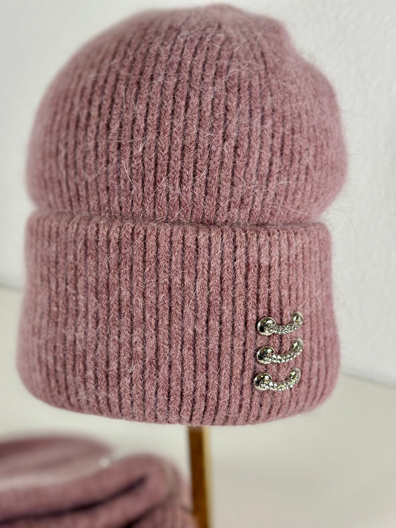 Beanie hat with angora wool mustard yellow