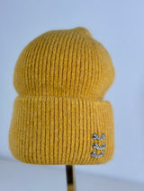 Beanie hat with angora wool mustard yellow