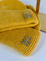 Beanie hat with angora wool mustard yellow