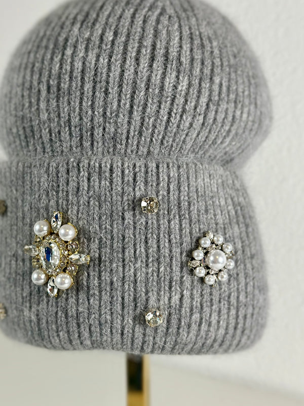 Beanie hat with angora wool mustard yellow