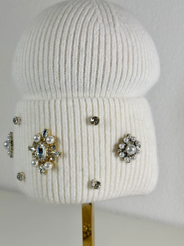 Beanie hat with angora wool mustard yellow