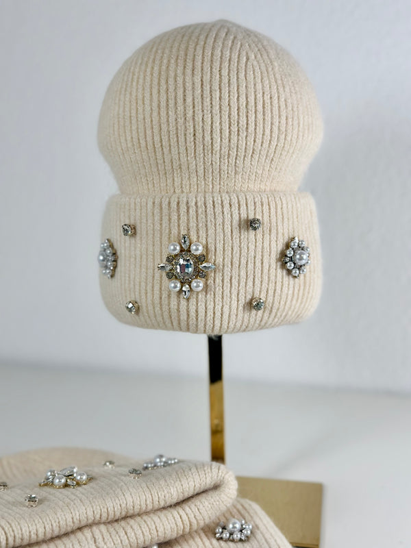 Beanie hat with angora wool mustard yellow