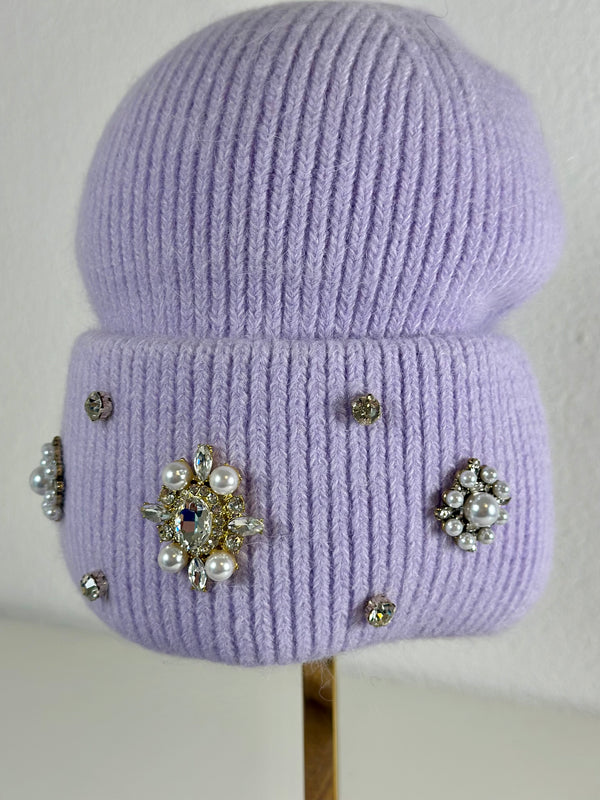 Beanie hat with angora wool mustard yellow