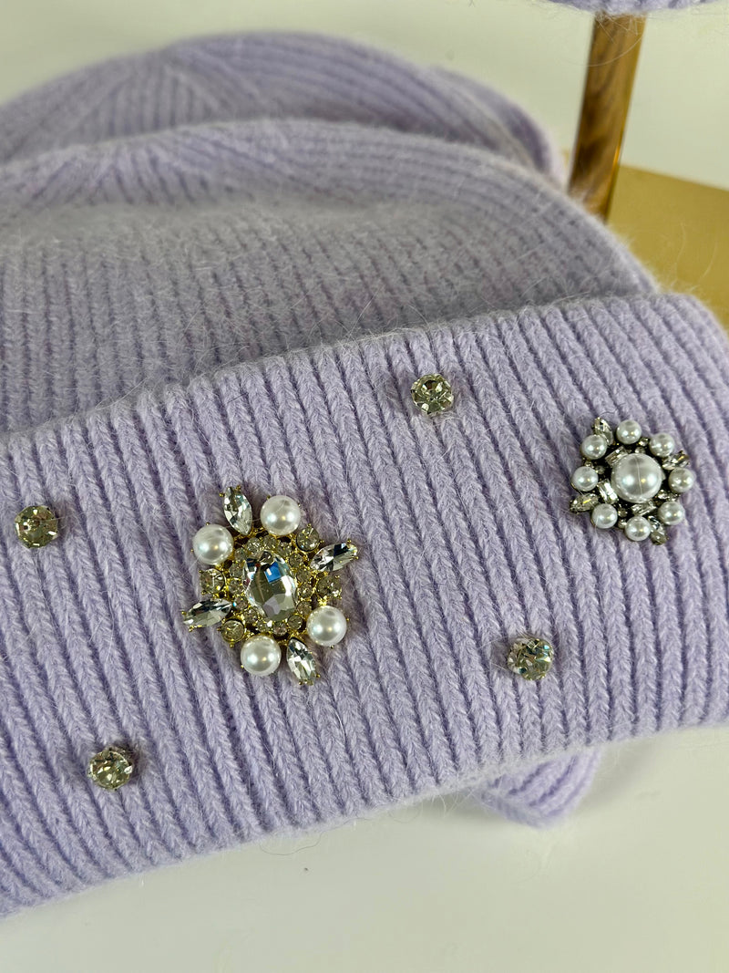 Beanie hat with angora wool mustard yellow