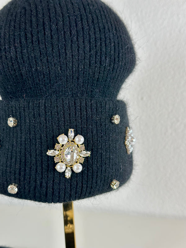 Beanie hat with angora wool mustard yellow