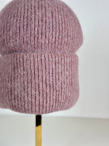 Beanie hat with angora wool beige