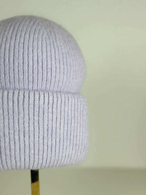 Beanie hat with angora wool beige