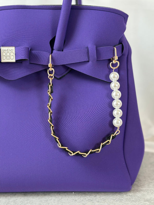 Taschenschmuck Kette Perlen Schwarz halb und halb