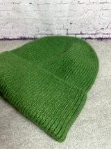 Beanie hat with angora wool dark green