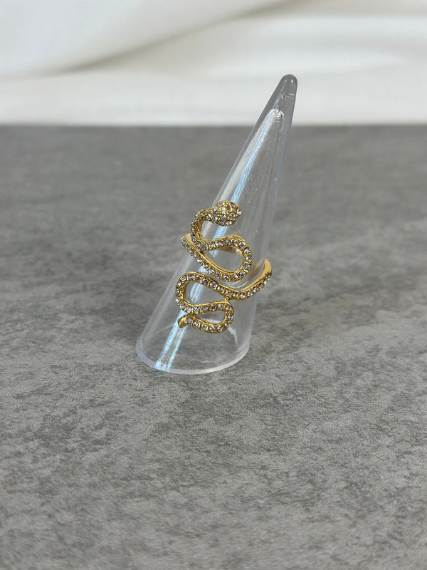 Fingerring Snake mit Glitzersteinchen