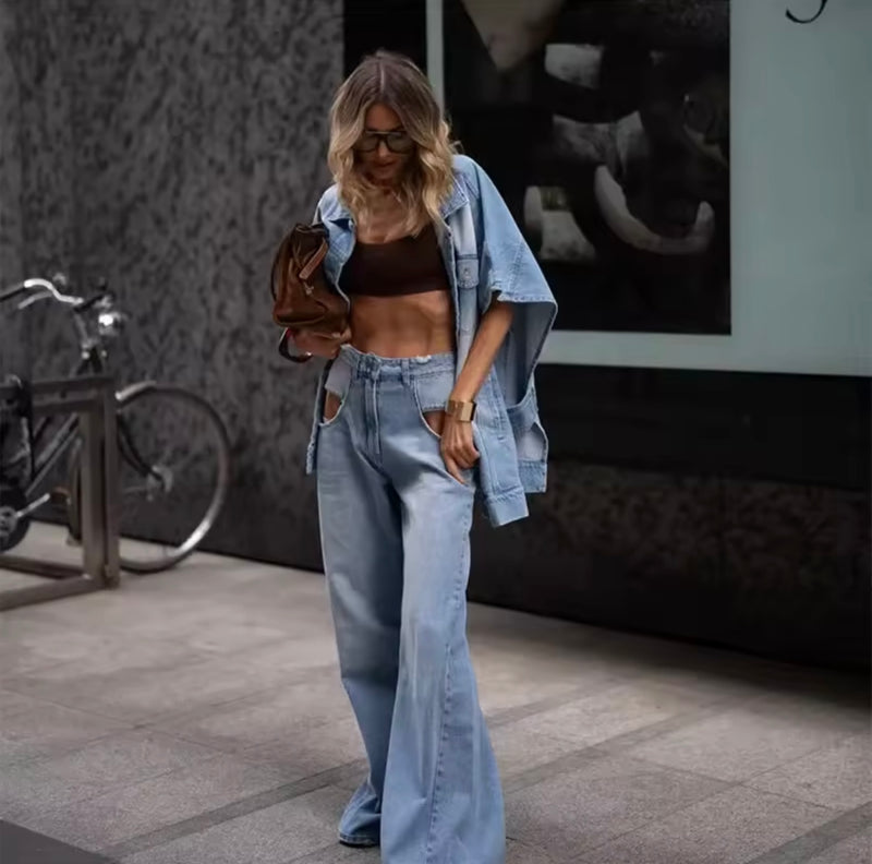 Denim Zweiteiler Weste und Hose