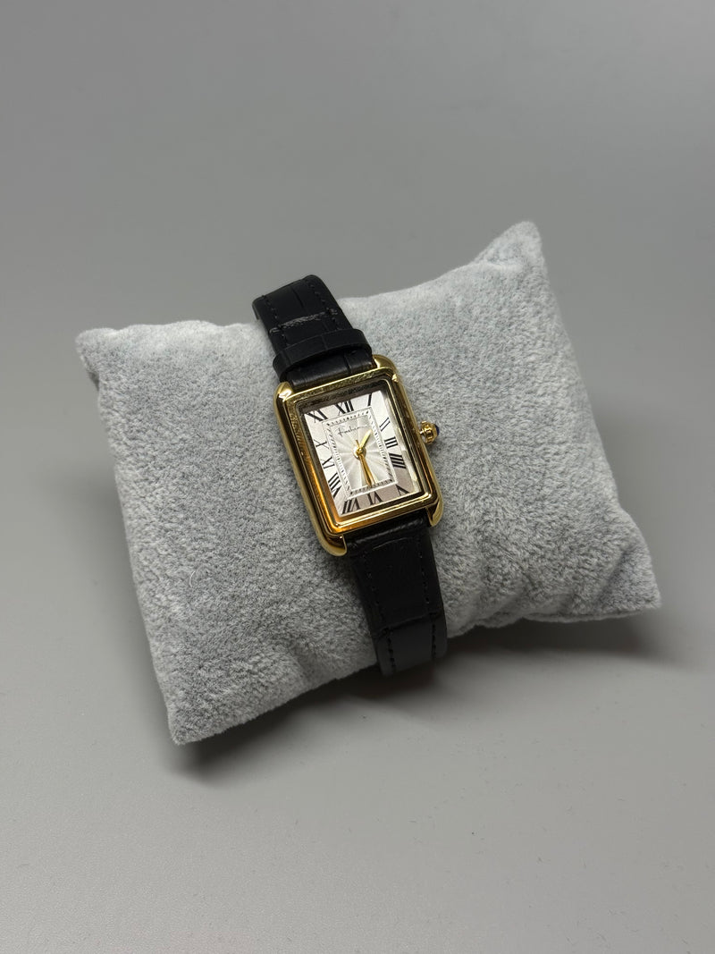 Rechteckige Armbanduhr mit schwarzem Lederband – Klassik in ihrer schönsten Form