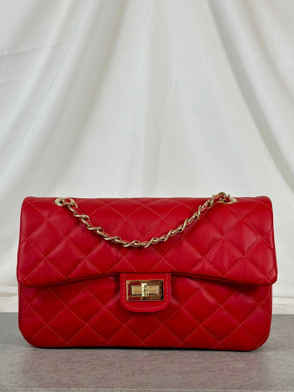 Leather bag quilted red