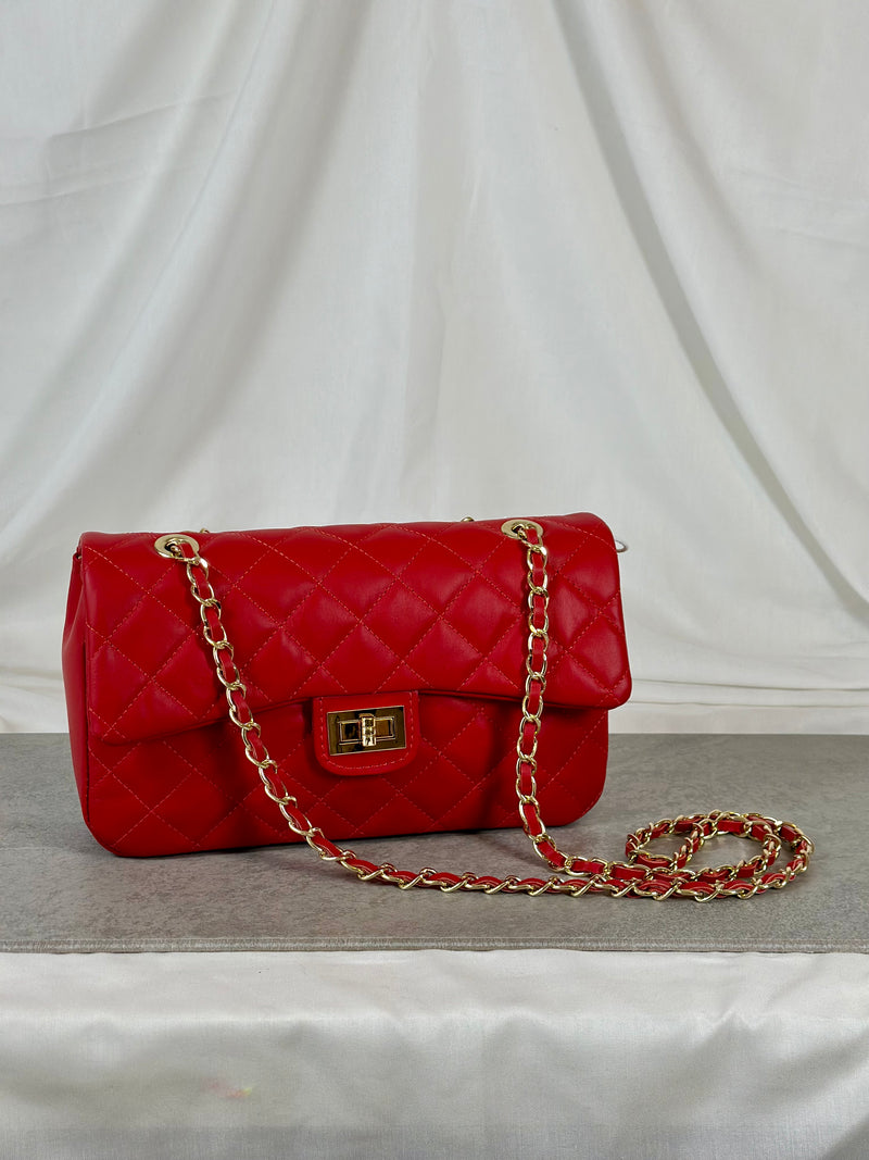 Leather bag quilted red