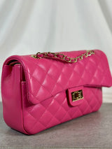 Leather handbag quilted pink