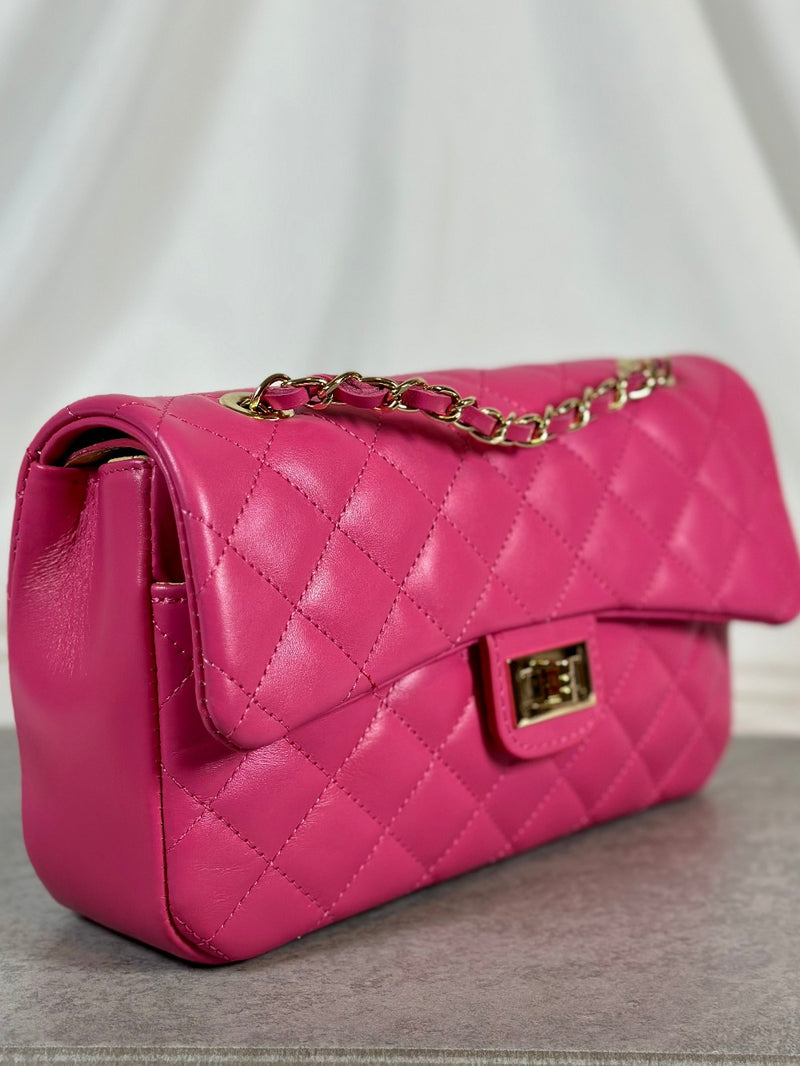 Leather handbag quilted pink