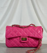 Leather handbag quilted pink