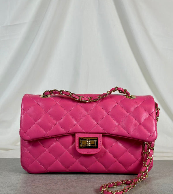 Lederhandtasche gesteppt Pink