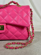 Leather handbag quilted pink