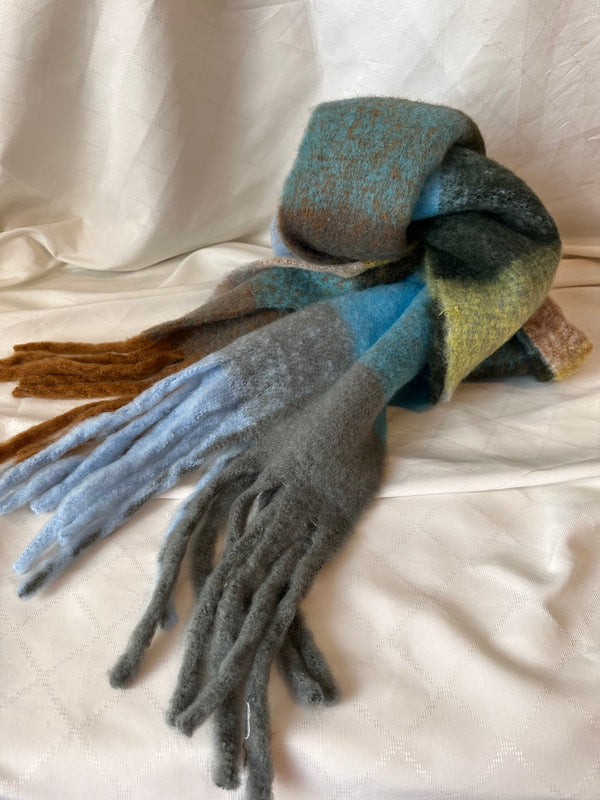 Schal Karo gross, Blau, Limegrün, Braun