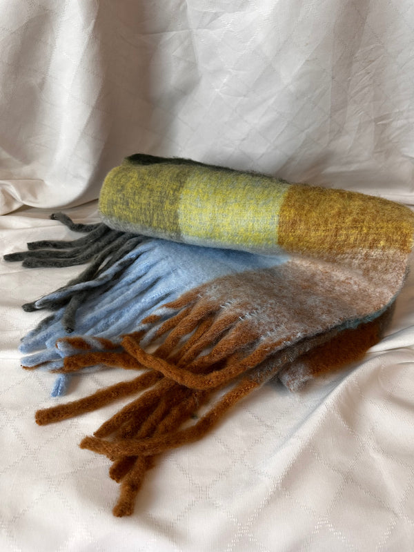 Schal Karo gross, Blau, Limegrün, Braun