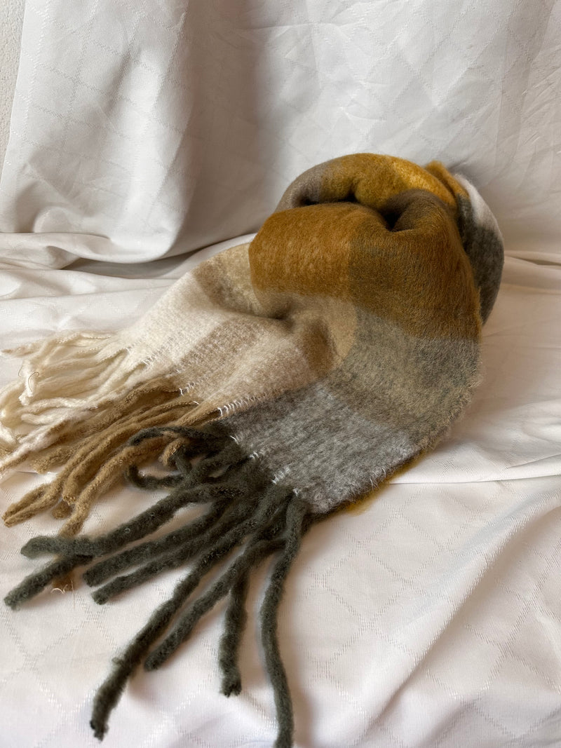 Schal gross Karo, Beige, Braun, Grau