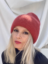 Beanie hat with angora wool, rust red