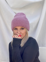 Mütze Beanie mit Angorawolle in blassem Lila