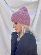 Mütze Beanie mit Angorawolle in blassem Lila
