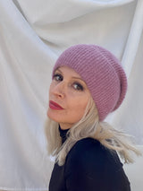 Mütze Beanie mit Angorawolle in blassem Lila