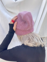 Mütze Beanie mit Angorawolle in blassem Lila