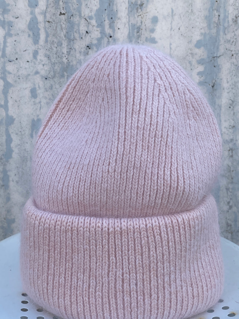 Mütze Beanie mit Angorawolle in Rosa