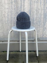 Beanie hat with angora wool in dark gray